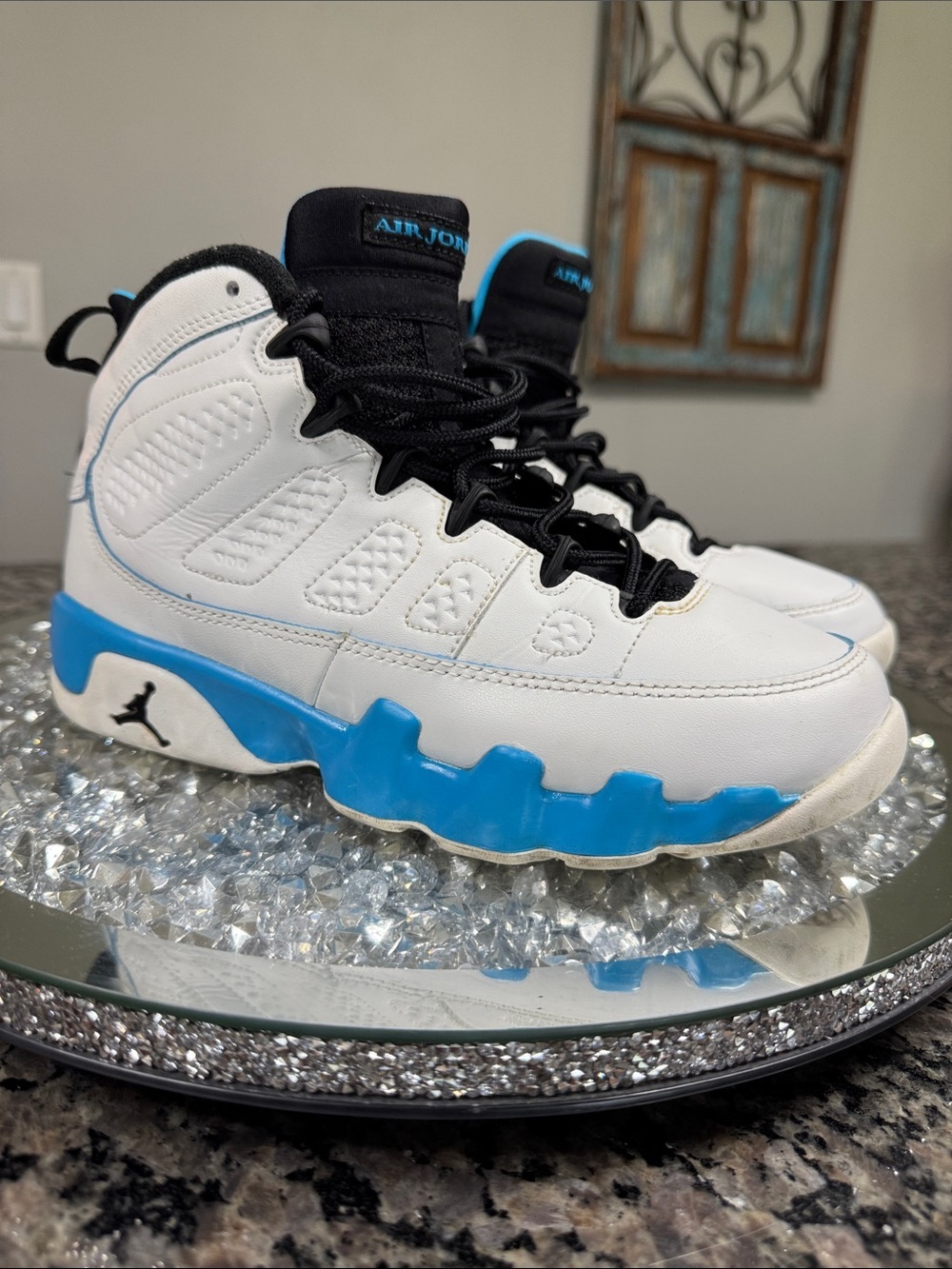 Jordan retro 9 White and Blue High-Top Sneakers 5.5Y or 7W